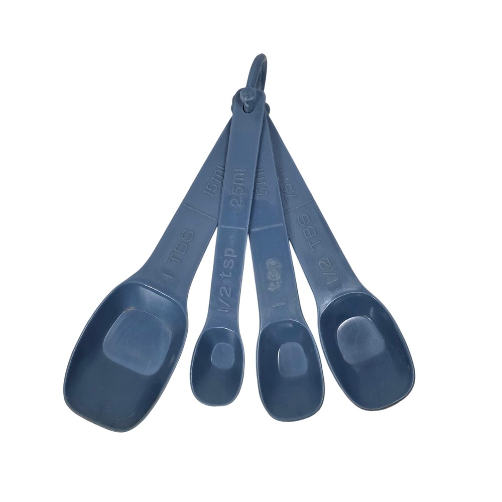 Country Blue Plastic Measuring Spoon Set 4 Piece‎ 1 TBS 1/2 TBS 1 tsp 1/2 tsp